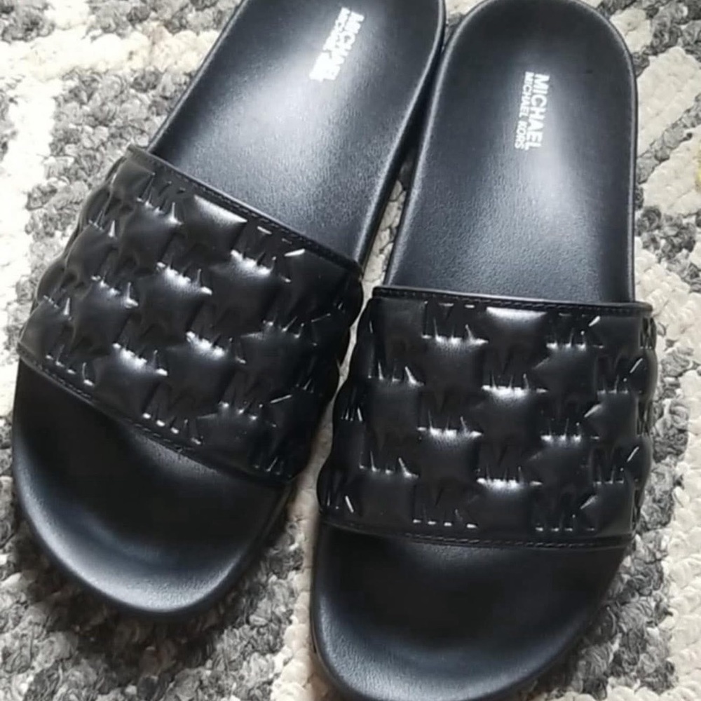 Michael Kors Embossed Black Slides